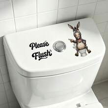1/6pcs Please Flush Reminder PVC Decals.Donkey Cat Monkey Mouse Pattern Design Practical Daily Home Decor & Small Gift For Restroom Toilet Prompt Use - Multicolor - View 4