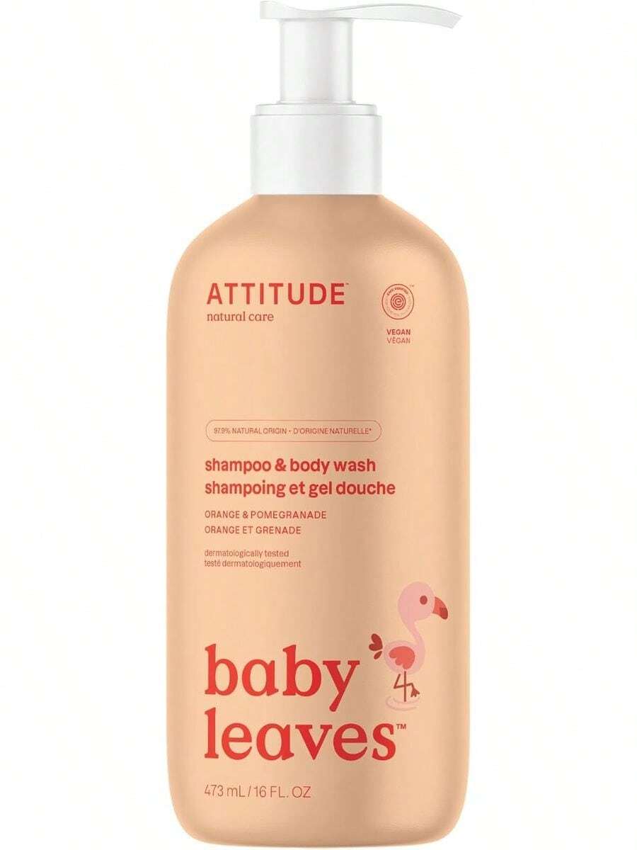 ATTITUDE Champú y gel corporal natural 2 en 1, verificado por EWG, hipoalergénico, dermatólogo probado, naranja y granada, 16 onzas líquidas (473 ml) - 1 - Ver 1