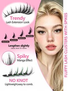 Eimny 300pcs Cartoon Eyelash Cluster Set, Includes Adhesive, Sealer, Tweezers And Lash Brush, Lightweight Airy Fluffy Feel, D Curl 10-16mm Single Cluster False Eyelashes, DIY Cat Eye/Doll Eye, Suitable For Beginners, Daily Party Anime Style Lash Extensions - 彩色 - 查看 7