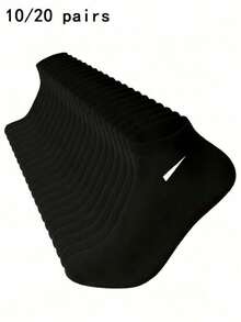 10 Pairs/20 Pairs Unisex Black Casual Sports Short Socks, Minimalist Style All-Season Wear - White - View 3