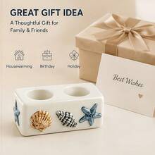 1pc Ocean Style Ceramic Toothbrush Holder, Bathroom Counter Organizer For Toothbrush & Toothpaste, Coastal Shell Design Storage Rack - Multicolor - View 4