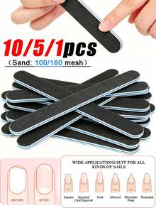 10/5/1pc Nail File Set 100/180 Grit Sandpaper Nail File Professional Nail File And Polishing Block Set Professional Gel Nail File Black Nail Polishing File Set - Multicolor - View 1
