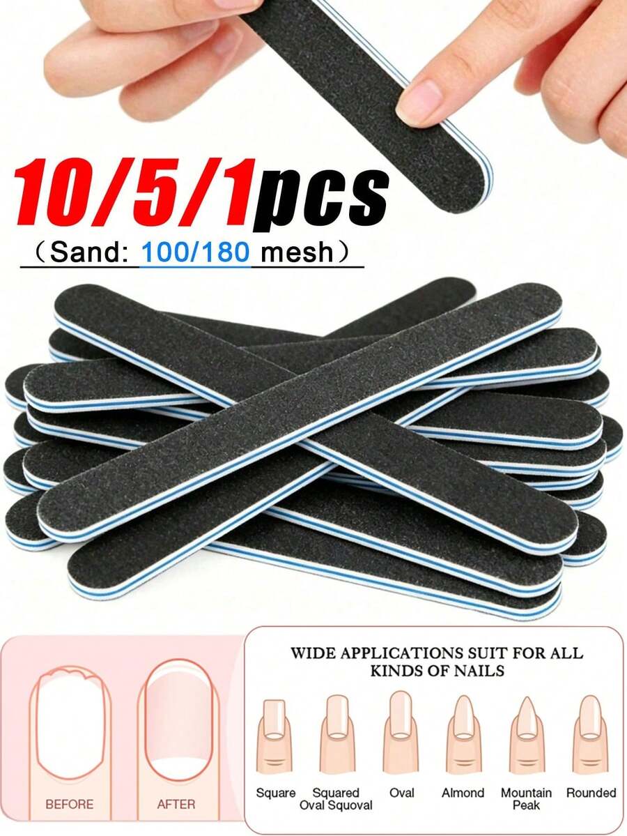 10/5/1pc Nail File Set 100/180 Grit Sandpaper Nail File Professional Nail File And Polishing Block Set Professional Gel Nail File Black Nail Polishing File Set - Multicolor - View 1