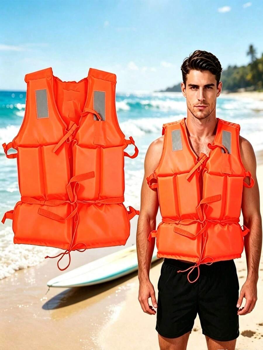1pc Professional Thickened Split Life Jacket, High Buoyancy Adult Model, Suitable For Swimming, Fishing, Boating, Flood Protection, Portable Life Jacket For Teens, Beach Essential, Beach Accessory, Swim Ring - Multicolor - View 1