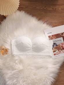 Strapless Lace Push-Up Bra, Solid Color Women's Backless Wireless Bra, Mature Style Lift Support Thick Cup Bra, Suitable For Small Chest [Flat Chest Special] - White - View 6