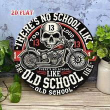 2D Flat Round Iron Sign, Featuring Interesting Graffiti Art 8 Inches. This Vintage Skull Motorcycle Metal Wall Decor Is Perfect For Home, Garage, Restaurant Or Cafe. Pre-Drilled Holes, Style As Shown In Dimension Diagram - Multicolor - View 3