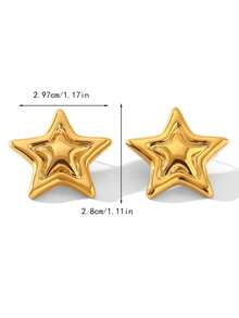 1 par de pendientes de estrella dorada para mujer, pendientes de estrella de cinco puntas para mujer, pendientes de estrella chapados en oro liso, pendientes de boda, pendientes de acero inoxidable, hipoalergénicos, sin níquel, pendientes de estilo vintage exagerado para mujer - Pendientes de estrella - Ver 9