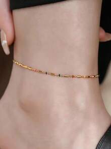 1pc French Ins Style Drip Oil Colorful Beaded Chain Anklet, Minimalist Versatile Spliced Thin Chain Foot Jewelry Shoe Accessory - Multicolor - View 4