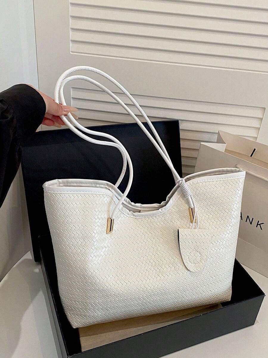 女款大容量高級手提包,時尚百搭休閒極簡通勤單肩托特包 - 白色 - 查看 1