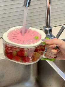 1pc Multi-Functional Colander, Kitchen Vegetable Basket With Lid And Handle, Fruit Washing Tool, Portable Fresh-Keeping Box, Retractable 2-In-1 Thickened Drainer And Vegetable Washing Box, Kitchen Essential, Halloween Christmas - One Size - View 7