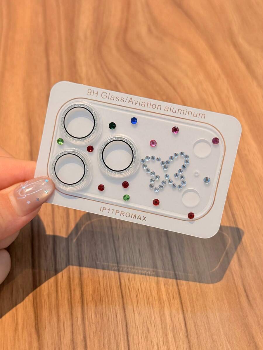 1pc Luxury Sparkling Rhinestone 3D Butterfly Camera Lens Sticker, Compatible With 18 Pro/18 Pro Max/17 Pro Max, Exquisite Matte Protective Film, Random Rhinestone Color, Silver Rhinestone Butterfly Design, Anti-Scratch, Tempered Glass Material - Transparent-butterfly - View 1