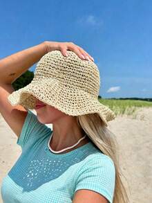 1pc Women's Foldable Wide Brim Sun Hat, Lightweight Khaki Straw Hat, Suitable For Summer Travel, Portable Design Bucket Hat, Best Back To School Gift - Multicolor - View 9