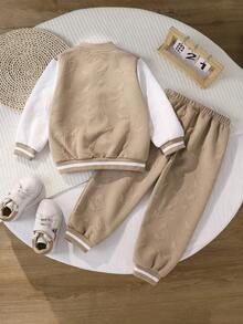 Young Boys Casual Fashion Cute Jacket & Pants 2 Pieces Set, Spring/Autumn/Winter Versatile - Apricot - View 2