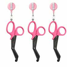 1/2/3/4/6pcs Scissors With 1 Retractable Badge Reel, 3 Colors Available (Pink, Black, Purple), Portable Curved Safety Scissors, Retractable Stainless Steel Multi-Purpose Scissors, Non-Slip Handle Portable Cutting Tool, Suitable For Outdoor, Home And Daily Use - Multicolor - View 14