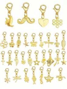 AGNURCADE 30 Pieces Golden Plated Clip-On Charms Mixed Styles Alloy Dangle Pendants With Lobster Clasps Accessories For DIY Earrings Jewelry Making Craft Supplies - (suit)套裝 - 查看 1