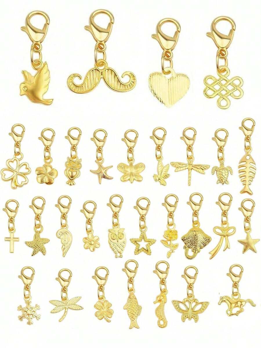 AGNURCADE 30 Pieces Golden Plated Clip-On Charms Mixed Styles Alloy Dangle Pendants With Lobster Clasps Accessories For DIY Earrings Jewelry Making Craft Supplies - (suit)套裝 - 查看 1