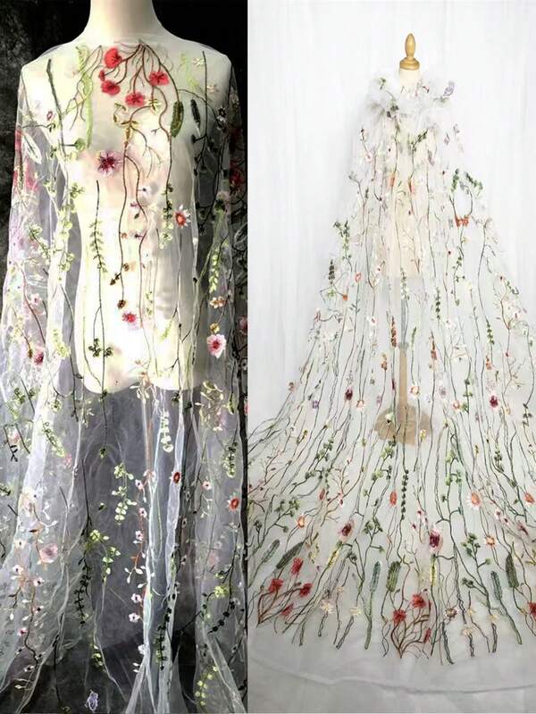 3D Embroidered Floral Pattern Tulle Fabric, Lace Fabric, Suitable For DIY Dress Making And Handmade Crafts