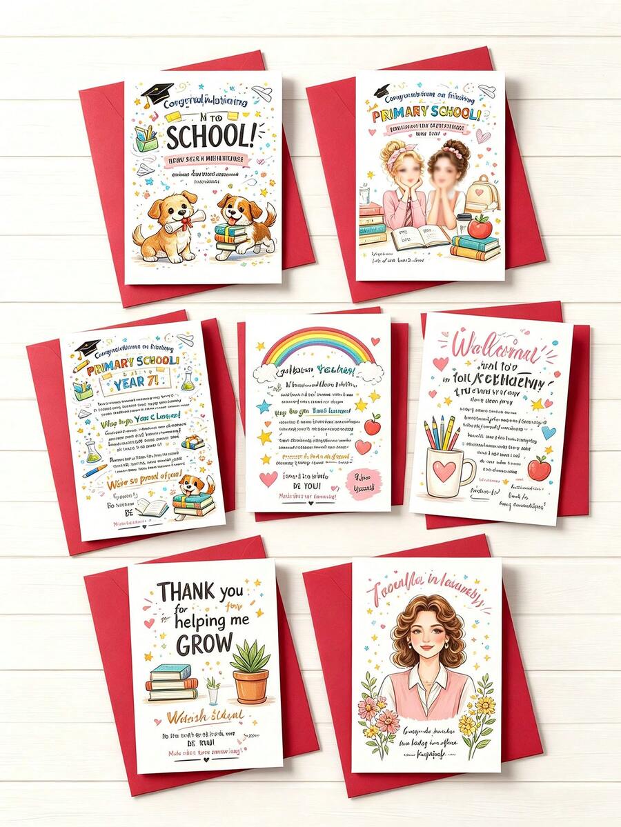 1pc School Graduation Card, Teacher's Day Thank You Card, Back To School Season Blessing Card, Comes With A Matching Envelope, Suitable For Students To Give To Teachers As A Thank You Gift, Or For Classmates To Exchange As Gifts . - Multiple Styles - View 1