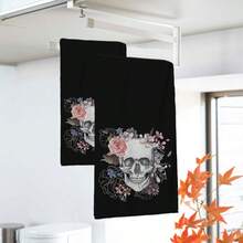 2/4/48pcs Halloween Series Floral Skull Pattern Printed Kitchen Towels - Super Soft, Highly Absorbent Polyester Dishcloths And Hand Towels, Perfect For Holiday Decor, Kitchen Decor, Party Decor. - Multicolor - View 5