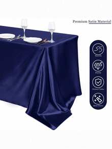 1pc Satin Tablecloth, Rectangular Tablecloth, Shiny Tablecloth, Smooth Material Tablecloth, Suitable For Christmas, Wedding, Party, Birthday Party Table Decoration (Navy Blue) - Multicolor - View 8