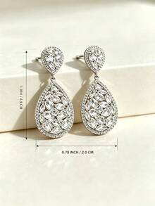 Lightly Luxurious Drop-Shaped Earrings Set With Gemstones. This Elegant Dress Is Paired With Delicate Earrings That Make The Face Appear Smaller - Silver - View 4