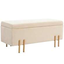 Storage Bench Velvet Upholstered Bench, Storage Trunk With Wooden Legs, Storage Bench For Living Room Bedroom Hallway 100 X 40 X 42 Cm, Beige - Beige - View 1