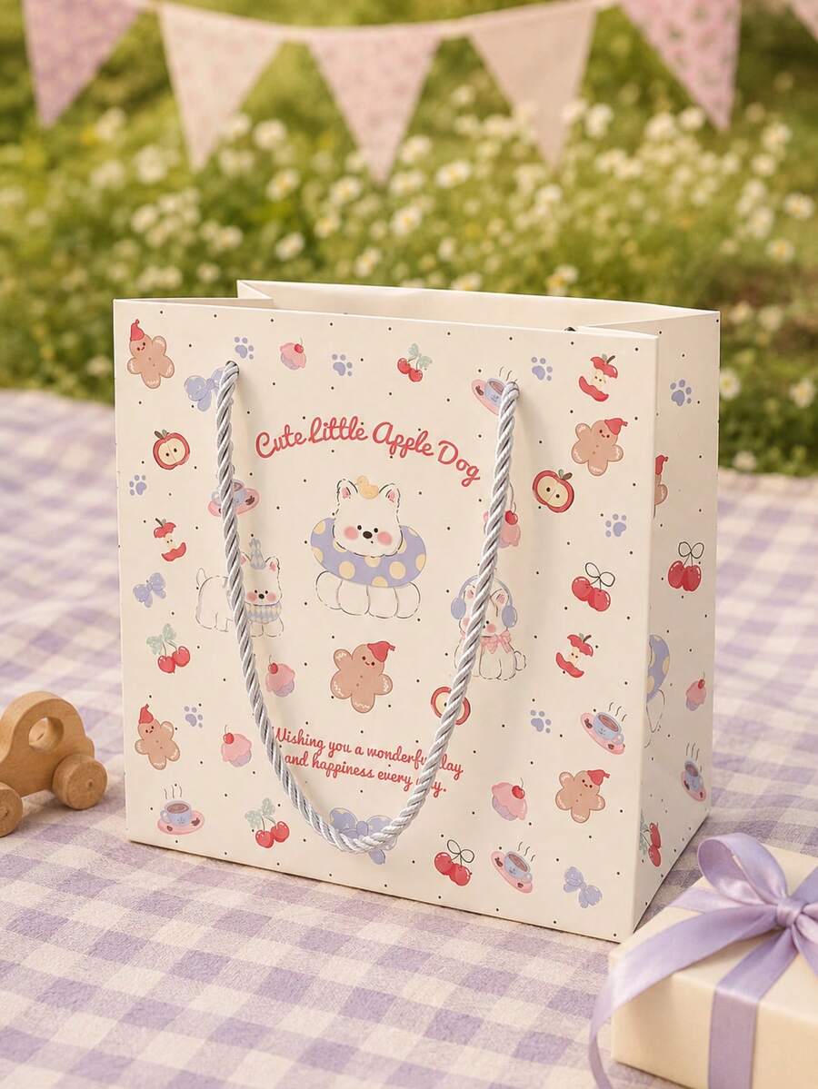 1 buah/2 buah/3 buah Tas Kado Anak Anjing Apel Lucu, Tas Kado Pesta Piknik Hewan Warna Macaron dengan Pegangan, Cocok untuk Ulang Tahun, Permen, Camilan, dan Hadiah Kecil - View 1