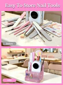 1pc Rhinestone Luxury Nail Tool Storage Organizer Box, Multi-Slot Nail Accessory Storage Container, Holds Nail Drill, Nail Files, Nail Brushes, Nail Drill Bits, Suitable For Nail Studio, Home Nail Desk Decoration Storage Rack - Multicolor - View 8