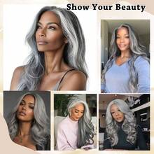 Long Gray Curly Wave Wig Middle Part Wig For Women Daily Use Wavy Wig - Multicolor - View 4