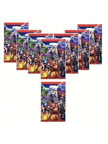 10pcs/Set Avengers Plastic Party Gift Bags, Full Hero Lineup Printed Die-Cut Handle Gift Bags, Birthday Party Candy Snack Toy Packaging Supplies - Multicolor - View 4