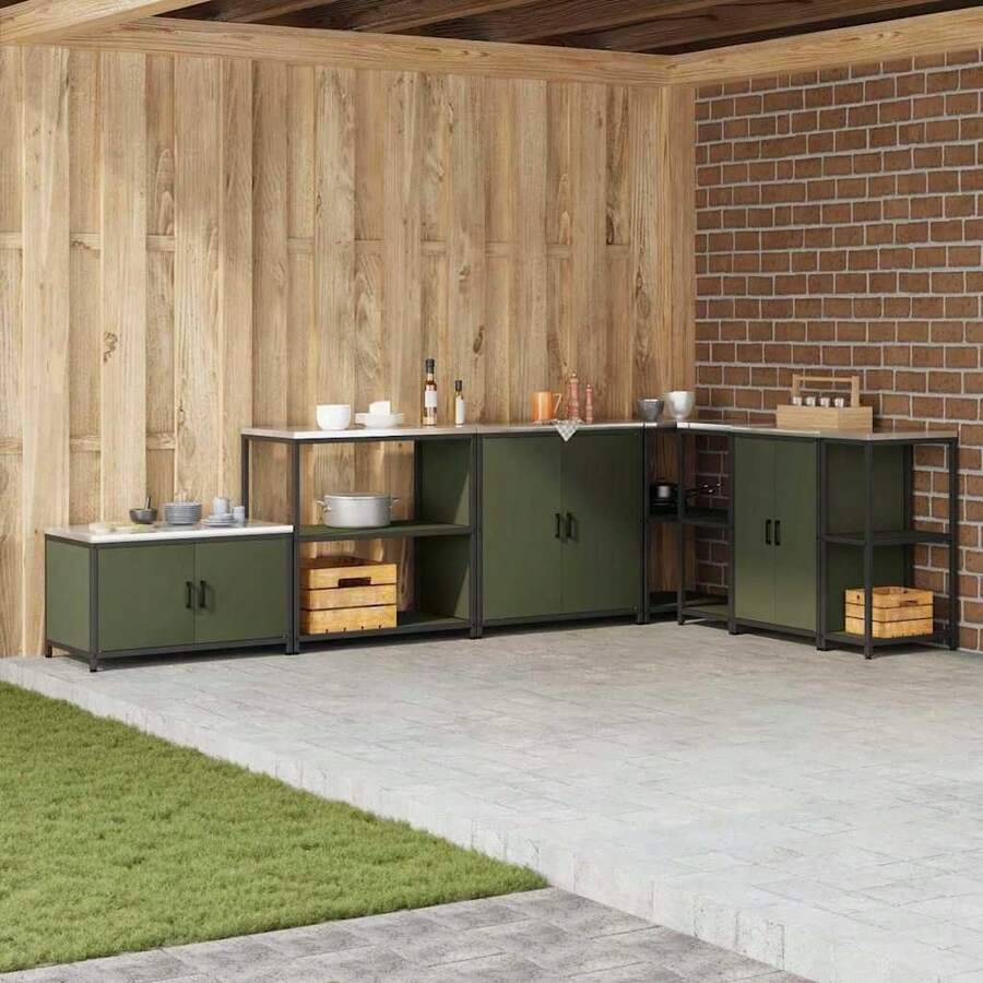 vidaXL Kitchen Storage With Shelf Olive Green 90 X 50 X 92 Cm Steel, Modern Kitchen Storage, Rectangular Shelf, Durable Steel Solution, Compact Organizer, Kitchen Shelf For Home - Olive Green - View 1