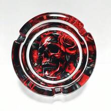 創意紅色骷髏圖案玻璃菸灰缸，圓形裝飾菸灰缸擺飾，送給朋友的禮物 - 紅色骷髏頭 - 查看 1