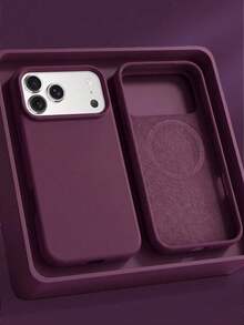 1件極簡液態矽膠磁吸無線充電手機殼，適用於 iPhone 17 Air 16 14 13 12 15 Pro Max Plus，附植絨鏡頭保護 - 梅子色 - 查看 2