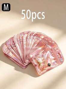 10/50/100pcs Laser Iridescent Pink Self-Sealing Jewelry Bags, Moisture-Proof, Dust-Proof, Anti-Oxidation, Portable Storage For Earrings, Necklaces, Accessories, Home And Travel Organization - Multicolor - View 16
