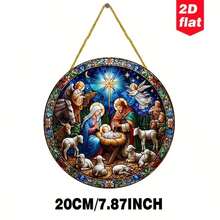 Bảng treo trang trí acrylic 2D cảnh Chúa Giê-su giáng sinh chủ đề tôn giáo, tranh vẽ logo, 8 inch (khoảng 20cm), phù hợp treo tường, cửa sổ, sân vườn, lớp học, trang trí nhà cửa, quà tặng cho gia đình và bạn bè - A - Xem 3