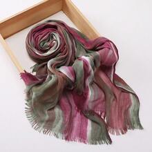 1 New Cotton Scarf Gradual Change Color Striped Headscarf, Retro Versatile Print Women's Long Pleated Shawl - Multicolor - View 21