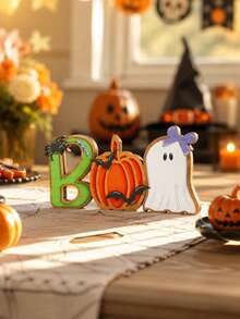 1 Peça Ornamento de Mesa com Letra BOO de Halloween, Decoração Combinada de Abóbora e Fantasma, Placa de Letra BOO, Decoração de Mesa de Halloween, Ornamento com Padrão de Abóbora, Fantasma e Morcego, Decoração com Tema de Casa Assombrada, Arranjo de Festa de Terror, Acento de Mesa de Lareira - Estilo 1 - Visão 7