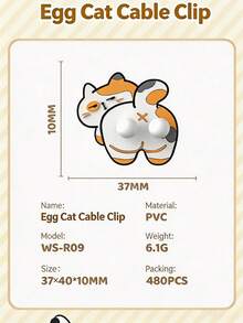 2pcs Data Cable Organizer Cute Egg Cat Cable Management Clip, Creative No-Drill Cable Holder For Office Desk, Computer Desk, Multi-Function Office Cable Organizer, Suitable As Gift - Multicolor - View 10