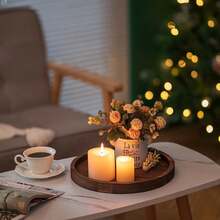 Elegant Round Wooden Decorative Tray, Aromatherapy Candle Holder Display Plate, Living Room Coffee Table Sundries Organizer, Desk Organizer For Students And Office Workers, Birthday Gift - Chestnut - View 8