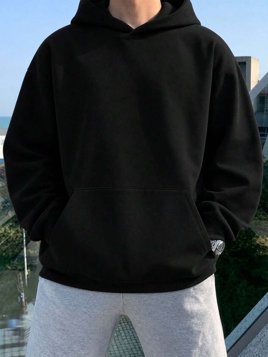 1件青少年男童休闲宽松套头卫衣，街头风，春秋季 - 黑色 - 查看 1