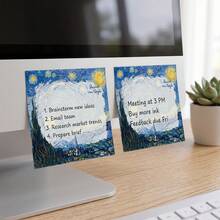 2 Packs 100 Sheets Van Gogh Starry Night Sticky Notes, Vintage Landscape Oil Painting Style Self-Adhesive Blank Memo Pads, Desktop Reminder Notes, Office School Home Stationery Supplies - 75 X 75 mm - View 6