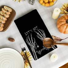 2/4/48pcs Halloween Series Funny Skeleton Bone Pattern Printed Kitchen Towels - Super Soft, Highly Absorbent Polyester Dishcloths And Hand Towels, Perfect For Holiday Decor, Kitchen Decor, Party Decor. - Multicolor - View 11