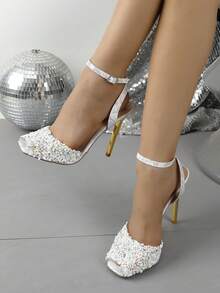 Sandalias de tacón alto con punta cuadrada y sin cordones, moda primavera/verano - Blanco - Ver 5