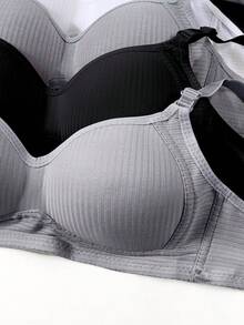 5pcs/Pack Teen Girls Ribbed Minimalist Wireless Bra, Comfortable Adjustable Straps - Multicolor - View 4