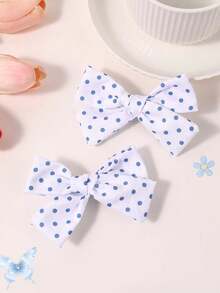 2pcs White Blue Polka Dot Hair Bows For Girls Simple Decor Alligator Clips Sweet Daily Hair Clips Kids Hair Accessories - Multicolor - View 2