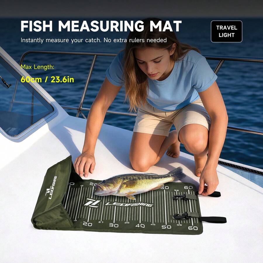 LEOFISHING 60CM Foldable Fish Measuring Mat Heavy Wear-Resistant Oxford Fishing Ruler Portable Lightweight For Boat Bank Sea Fishing No Extra Ruler Needed