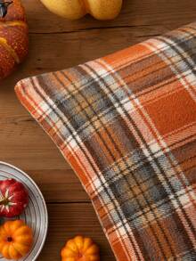 Homemorelove 1/2pcs Plaid Double-Sided Faux Mohair Pillowcase, Hidden Zipper, Suitable For Bedroom, Living Room, Sofa Home Decor, Pillow Insert Not Included, Thanksgiving, Halloween Atmosphere Decorative Cushion Cover - Large Orange Plaid - View 3