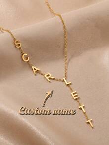 Personalized Vertical Letter Y Pendant, Lariat Initial Necklace, Custom Gold Drop Name Necklace, Minimalist Initial Jewelry Gift For Her - Multicolor - View 2