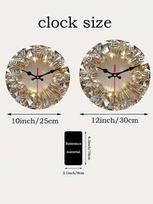 2D Flat 1pc Rhinestone Wooden Round Wall Clock, Silent Movement, Battery Operated, Suitable For Meditation, Living Room, Bedroom, Dining Room Decor - AA Batteries Not Included - Multicolor - View 7