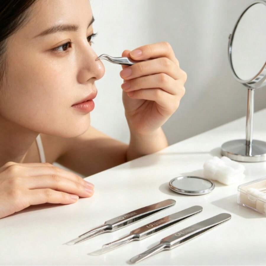 Stainless Steel Precision Tweezers Set, 3 Pcs Straight & Curved Pointed Tweezers For Eyebrow, Blackhead, Splinter, Eyelash Extensions - Silver - View 1